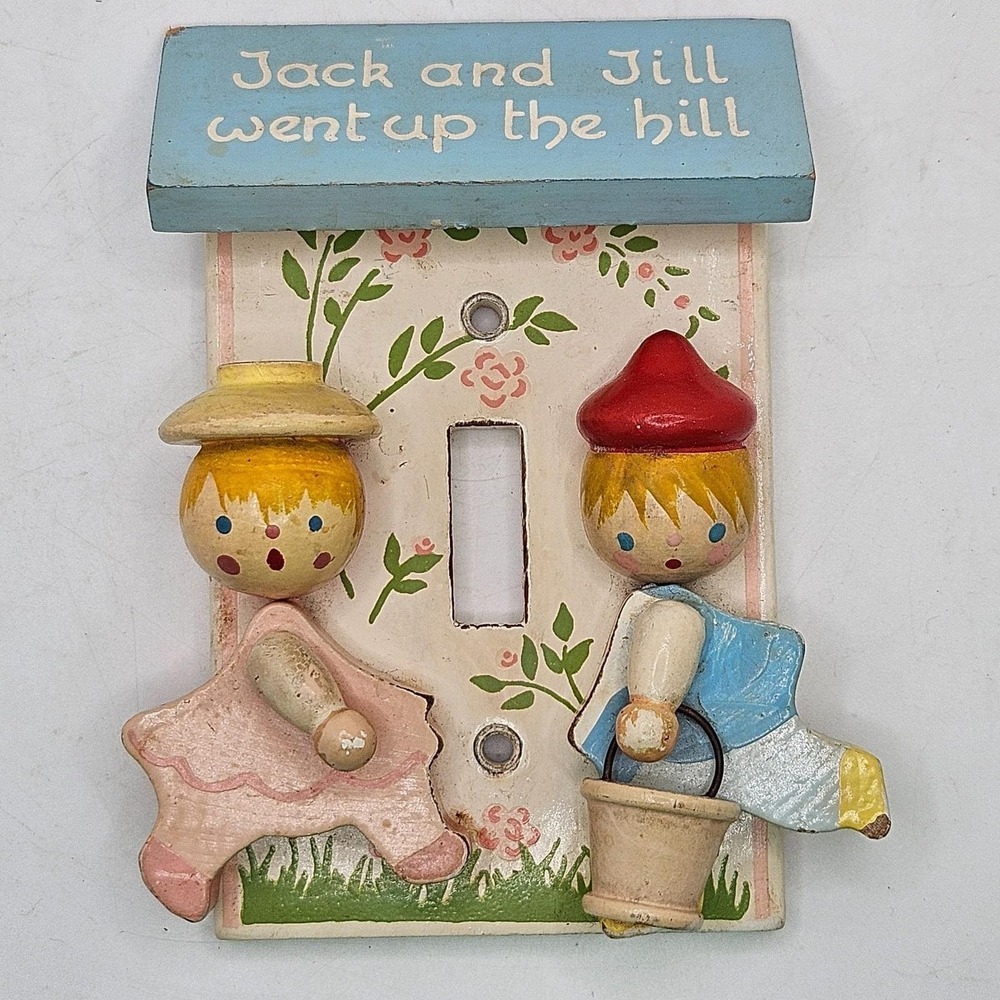 Vintage Irmi Jack & Jill Nursery Rhyme Wooden Light Switch Cover Wall Plate